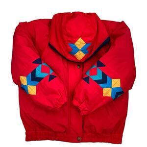 Vintage London Fog Men’s L Ski Jacket Red Colorblock Hooded Coat Retro 80s 90s